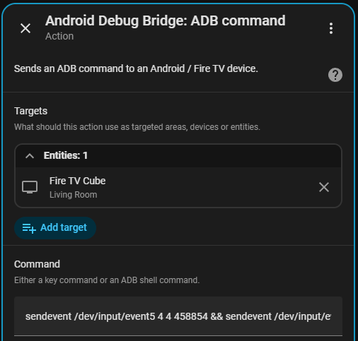Screen snip of the ADB command action.