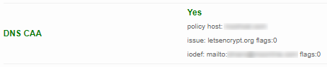 Screenshot of SSL Server Test DNS CAA report section